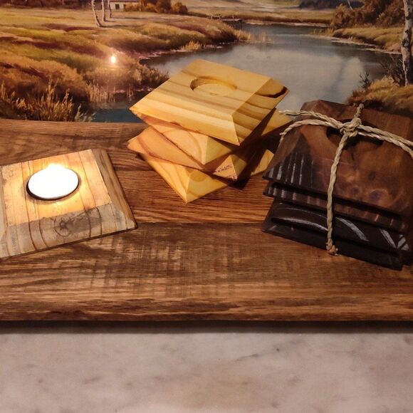Handcrafted Reclaimed Wood Rustic Candle Holders Set 4 Dark Stain or Plain - Picture 1 of 6